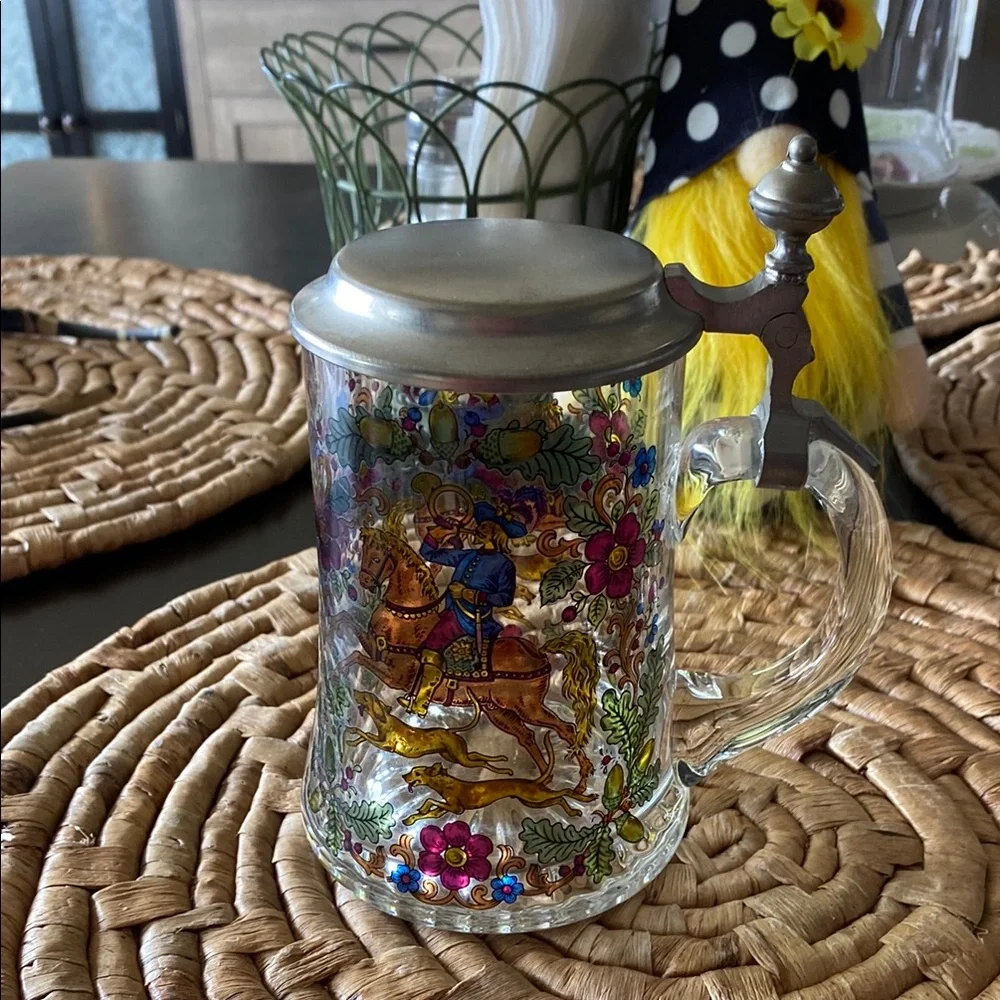 Colorful Vintage German Floral Glass Beer Stein! - Picture 2 of 9